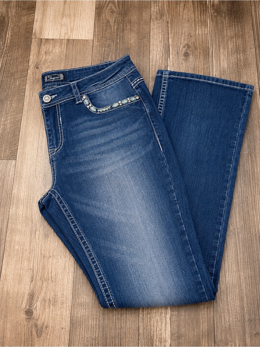 Shyanne Blue Jeans with Jeweled Pockets